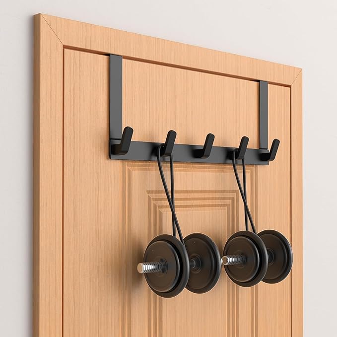 CHAUNCEY HOME Over The Door Hooks Hanger, Heavy Duty Rack for Winter Coat, Fits 1 3/8" Doors, L7U - Bathroom Accessories and Towel Organizer Holder, Matte Black
