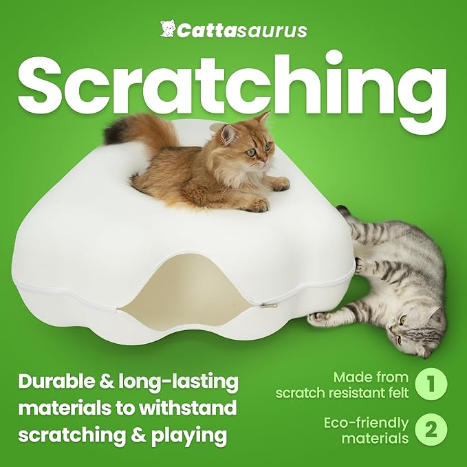 Cattasaurus Unique Gothic Peeka-Boo Cat Cave Duo Jumbo Set, Extra Spacious for Multiple & Large Cats 15+ lbs, Scratch Detachable Cat Beds for Indoor Cats, Washable Tunnel Bed
