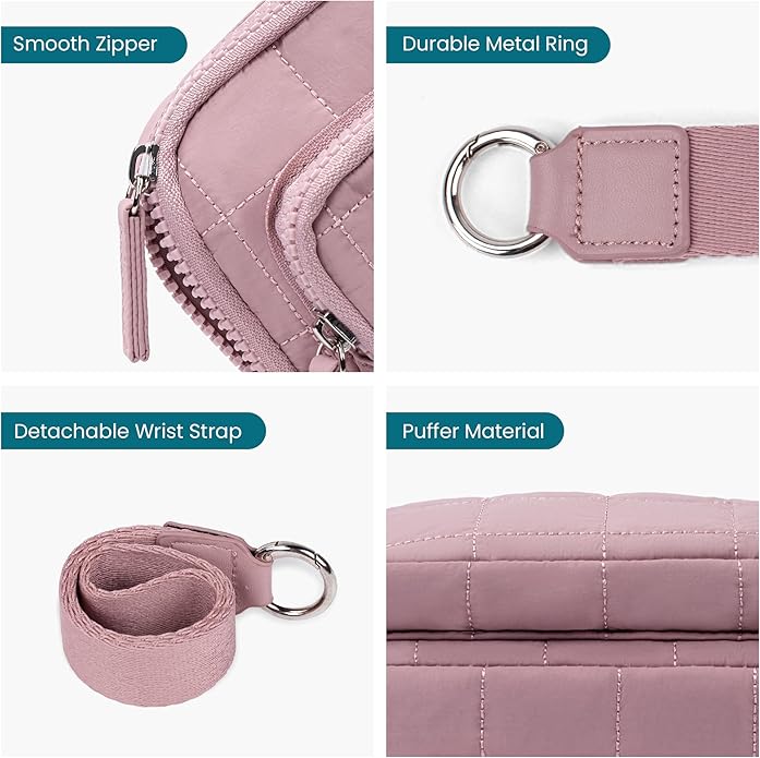 VONAL Wristlet Wallets for Women Nylon Quilted Wallet with 3 Zipper Purse for Travel Credit Card Holder Phone Organizer