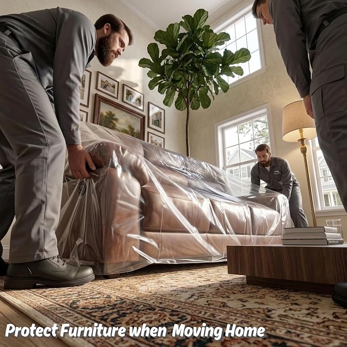Wowfit Furniture Cover Dust-Proof Moving Bag for Sofa & Boxes – Clear, Odorless Plastic – 4mil Thick – 92W x 42D x 62/41H Inches