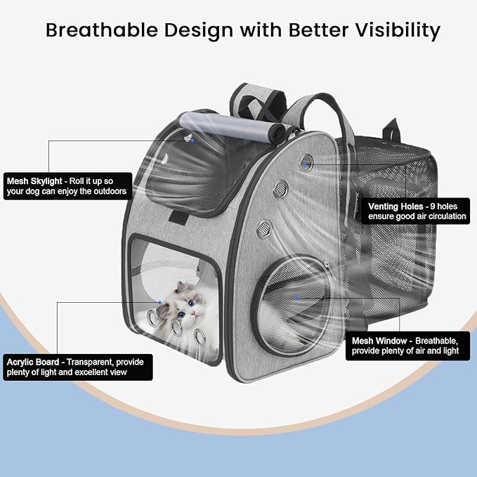 Expandable Pet Carrier Backpack, Airline Approved Cat & Dog Backpack Carrier, Soft-Sided Travel Backpack with 4 Entrances, Breathable Ventilated Design, Holds up to 25 lbs
