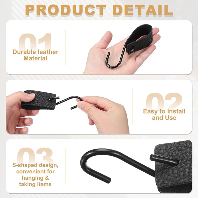 uxcell 12 Pcs PU Leather S Hooks, Multifunctional S Shaped Hooks for Hanging Coat Towel Camping Kitchen Bathroom Handle, Black