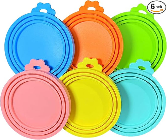 MoPawKT- 6 pcs Silicone Cat/Dog Food Can Covers Lids, Universal 3 Sizes Fit for 3oz, 5.5oz, 6.5oz, 13oz, 13.2oz Pet Food Cans, BPA Free, Reusable (set of 6 lids)