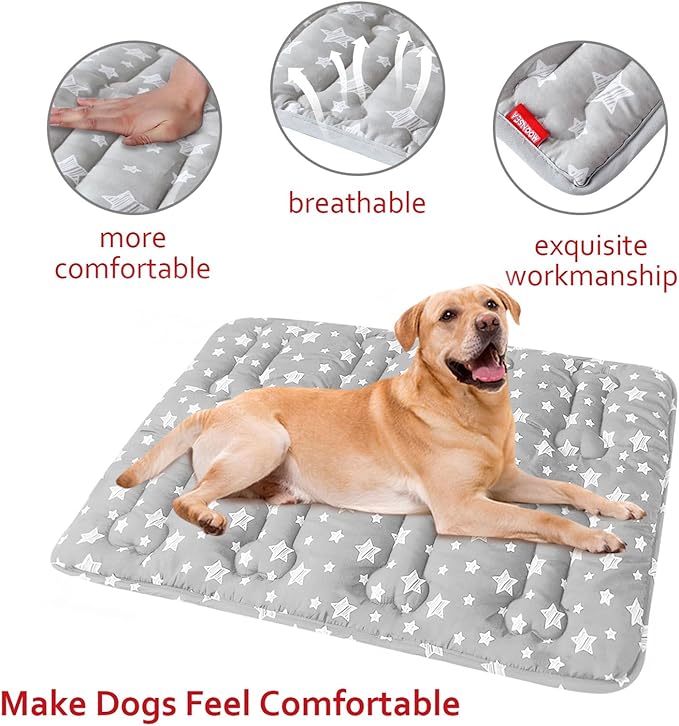 Dog Crate Mat (30" X 19") 2 Pack, Soft Dog Bed Mat with Cute Prints, Personalized Crate Pad, Anti-Slip Bottom, Machine Washable Kennel Pad, Grey