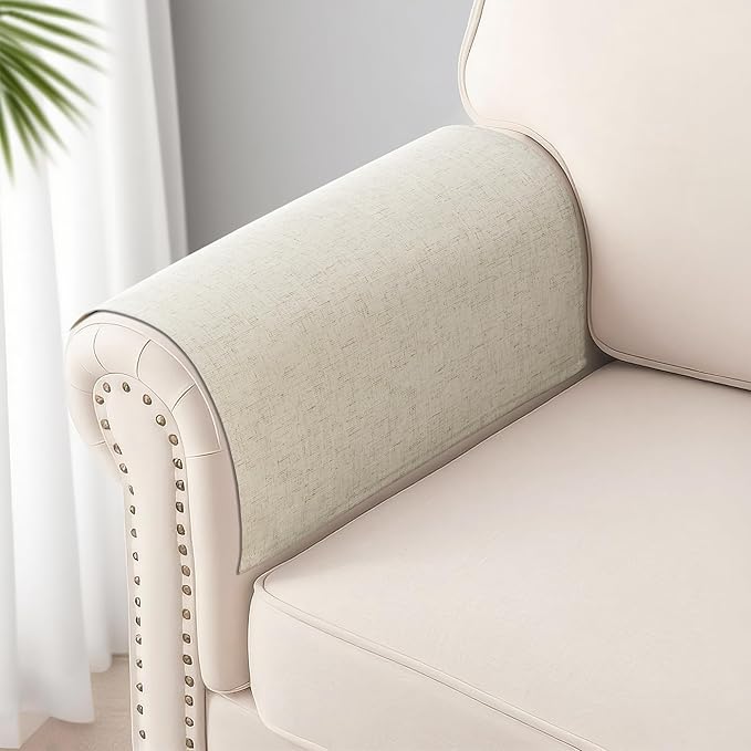 SPWIY Couch Arm Covers Linen Chair Arm Covers 2 Pieces Washable Recliner Armrest Cover for Pets Stain Resistant & Anti-Scratch Furniture Protector for Sofa, Beige, 20" W x 24" L