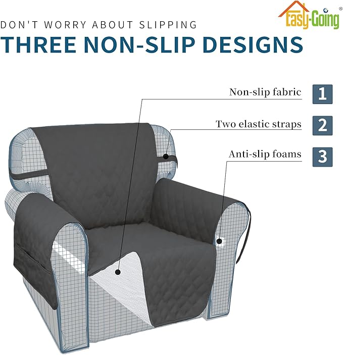 Easy-Going Sofa Slipcover Waterproof Sofa Cover Couch Cover for 4 Cushion Couch with Elastic Straps Washable Non-Slip Furniture Protector Cover for Pets, Dogs, Cat (XX-Large, Dark Gray)