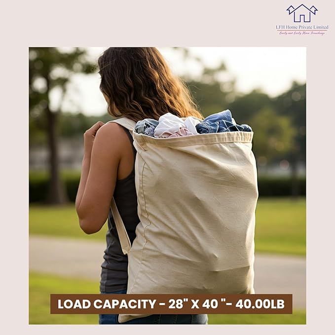 LFH Home Large Premium 100% Cotton Canvas Laundry Bag with Drawstring and Handles Heavy Duty, Multi-Use, and Washable for Home, Travel, College or Storage 28x36 (Pack of 6)-Natural