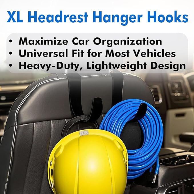 XL Headrest Hooks for Car, Heavy-Duty Car Seat Hooks for Backseat Purses, Bags & Groceries, Universal Headrest Organizer, Hard Hat Hanger for Truck, 2Pack
