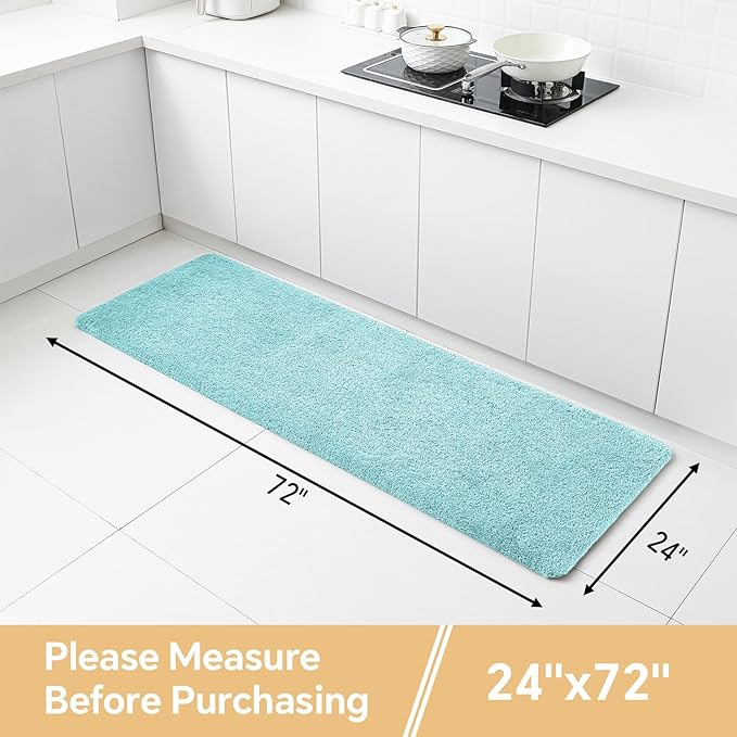 Aqua Haze Bathroom Rugs Runner 24"x72" - Extra Long Plush Bath Mat, Non Slip Absorbent Microfiber Floor Rug, Washable and Fluffy - Ideal for Bathroom, Kitchen or Pet Mat Use
