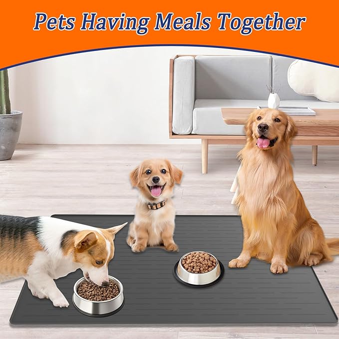 48"x32" Extra Large Pet Food Mat, 1.5MM Super Thick Silicone Dog Mats for Food and Water, XXXL Nonslip Pet Feeding Mats for Floors,Dog Cat Bowl Mat with Raised Edges, Dark Gray
