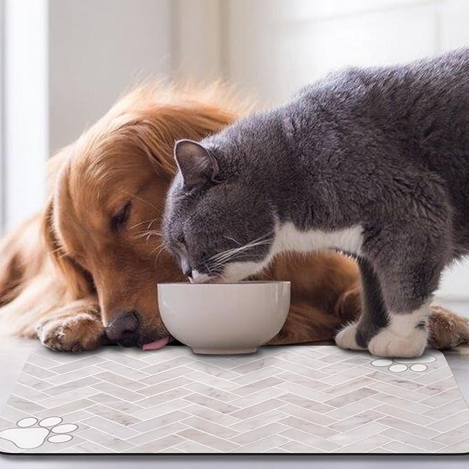 Dog Food Mats,Cat Absorbent Water Bowl Feeding Mats Pet Placemats for Food and Water Wood 17 * 30 inch