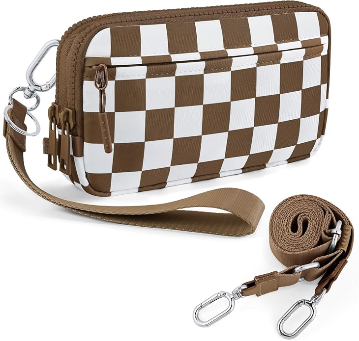 Checkered WristleWallets for Women, RFID Wallet Crossbody with 4 Zippers, Credit Card Holder Cell Phone Organizer