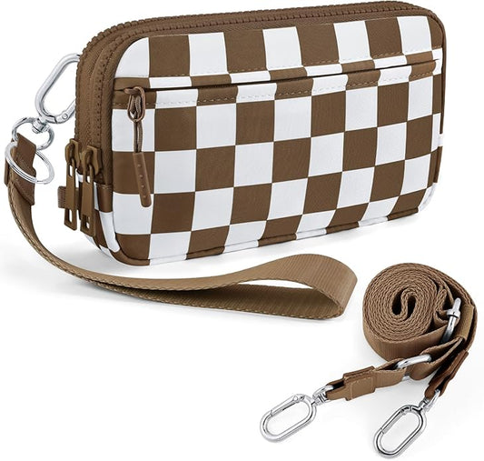 Checkered WristleWallets for Women, RFID Wallet Crossbody with 4 Zippers, Credit Card Holder Cell Phone Organizer