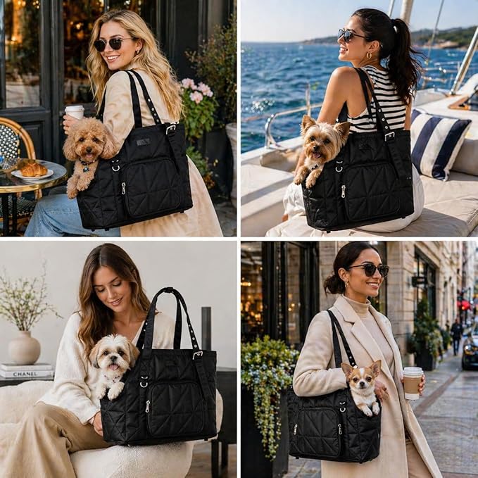 Dog Purse Carriers for Small Dogs and Cats Up to 10 lbs,Puppy Carrier with Pockets,Adjustable Shoulder Strap,Hard Bottom Support,Fuffy Tote Bag for Travel