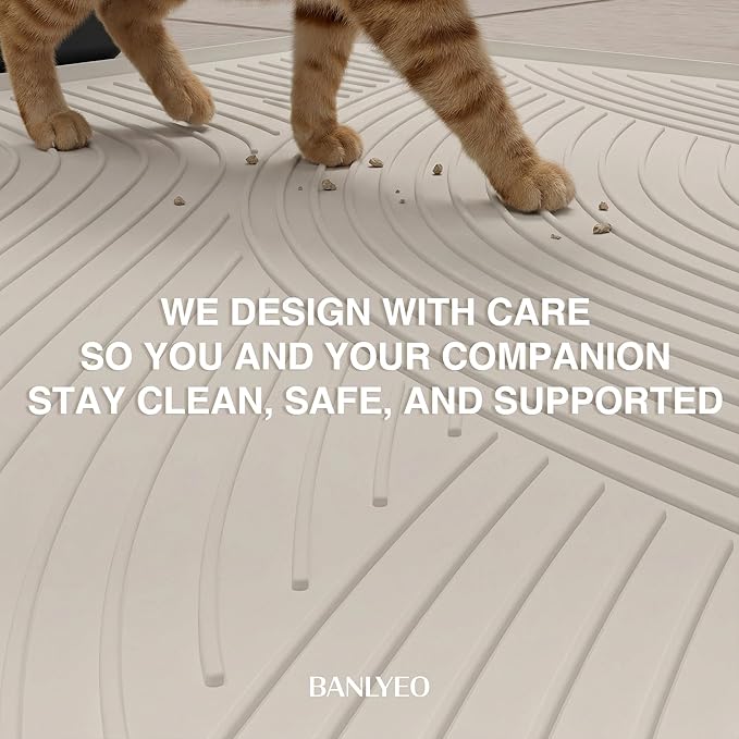 BANLYEO L Cat Litter Mat - 34x22 in, Water Proof, US Designed Kitty Litter Trapping Mat, Easy to Clean, Scatter Control, Odorless, Less Mess and Clean Floors, Pet Supplies for Indoor Cats, Warm Beige