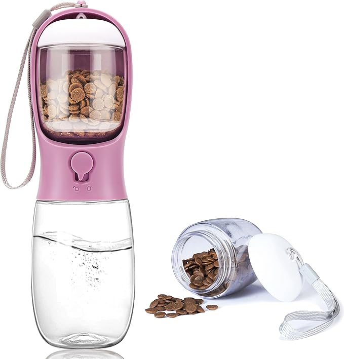 AVELORA Portable Dog Water Bottle with Food Container,15oz Leak-Proof Pet Water Dispenser for Dogs, Cats, Puppies,Built-in Activated Carbon Filter for Travel,Hiking, Walking,and Outdoor Activities