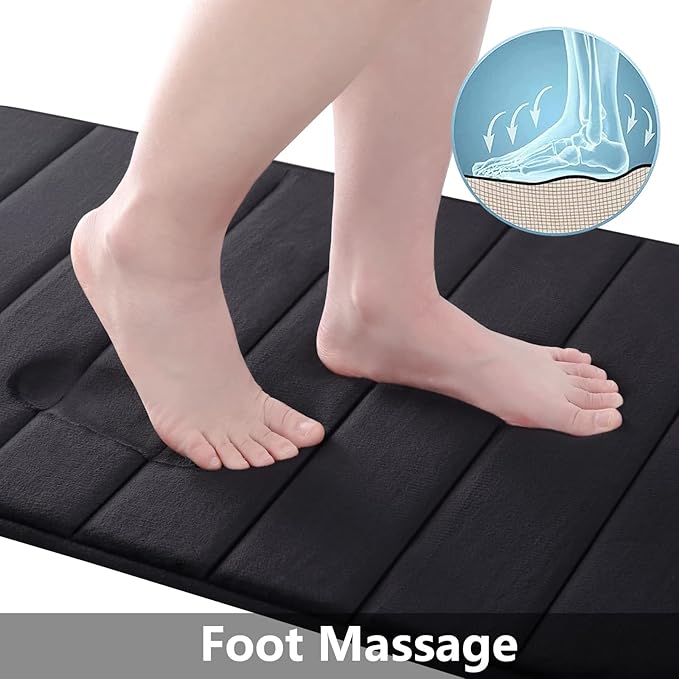 Buganda Memory Foam Bath Mat, 45" x 27", Ultra Soft and Non-Slip Bathroom Rugs, Water Absorbent and Machine Washable Bath Rug Runner for Bathroom, Shower, and Tub, Black