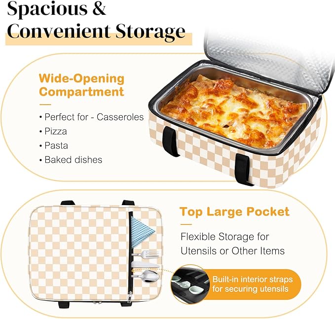 Coobiiya Insulated Casserole Carrier – Portable Tote for Hot or Cold Food, Large Warmer & Cooler Carrier Bag Lunch Bag, Fits 9" x 13" to 11" x 15" Baking Dish, Ideal for Potluck Parties Gatherings