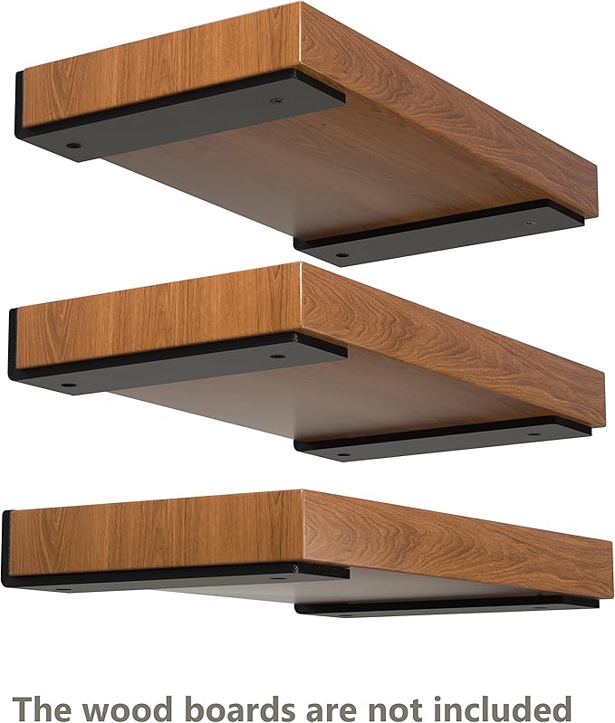12-Pack 10 Inch Floating Shelf Brackets, Heavy Duty Hidden Shelves Bracket for Small Shelf, Kitchen Shelf, Nursery Shelf, Black Powder Coated Steel