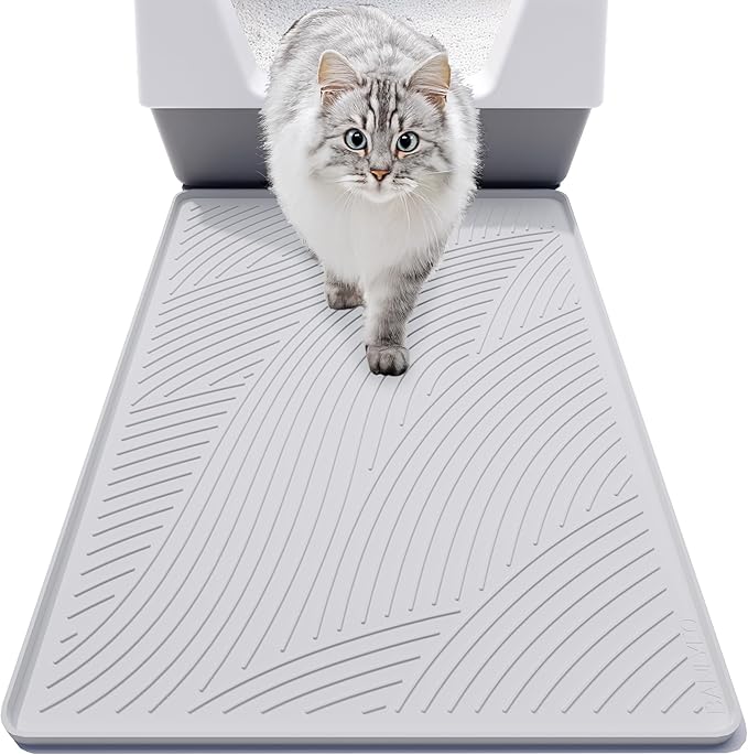 BANLYEO SM Cat Litter Mat - 24x17 in, Water Proof, US Designed Kitty Litter Trapping Mat, Easy to Clean, Scatter Control, Odorless, Less Mess and Clean Floors, Pet Supplies for Indoor Cats, Light Gray