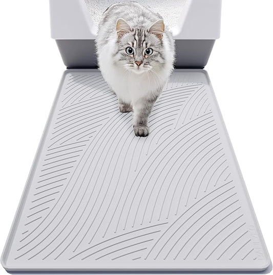 BANLYEO SM Cat Litter Mat - 24x17 in, Water Proof, US Designed Kitty Litter Trapping Mat, Easy to Clean, Scatter Control, Odorless, Less Mess and Clean Floors, Pet Supplies for Indoor Cats, Light Gray