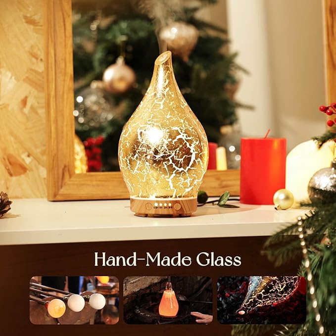 Porseme Essential Oil Diffuser Glass Aromatherapy Ultrasonic Humidifier, Air Refresh Auto Shut-Off, Timer Setting, BPA Free for Home Hotel Yoga Leisure SPA Gift 150ml Last 6H