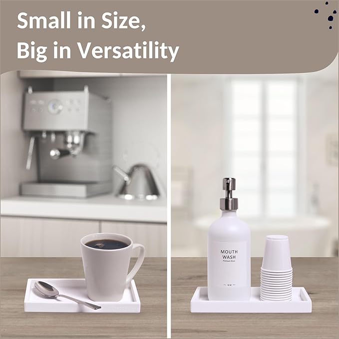 Spacewiser Countertop and Vanity Tray - 2 PC Small 7.7" Silicone Bathroom Trays, Kitchen Soap Tray, Dish Sponge Soap Holder Kitchen Sink Organizer Caddy, Bathroom Counter Trays for Lotion Dispenser
