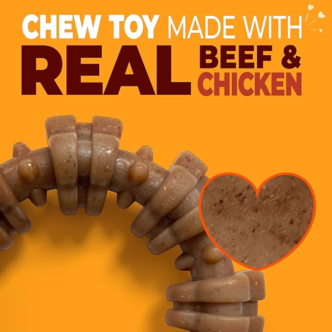 Nylabone Textured Ring Strong Chew Toy for Dogs Made with Real Beef & Chicken, Durable Dog Chew Bones for Aggressive Chewers, Keeps Dogs Busy, X-Large Dog Toys - 50+ lbs, 1 Count