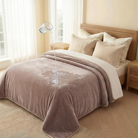 Luciphia Waterproof Blanket for Dog Washable Reversible Sherpa Fleece Throw Blanket for Bed Couch Soft Liquid Pee Proof Furniture Cover Protector for Small Medium Large Pet Cat Khaki 85" x 57"