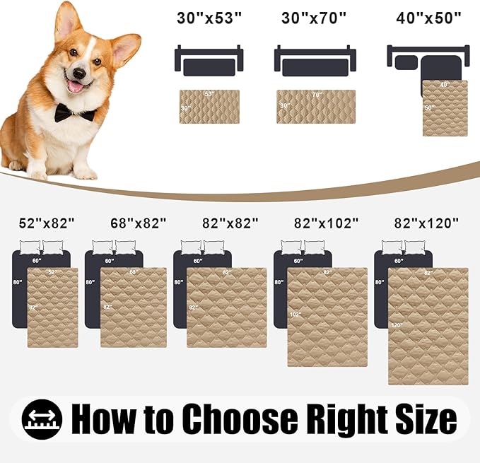 Smiry Waterproof Dog Bed Cover Blanket, Soft Reversible Pet Blanket, Washable Leakproof Cats Dogs Couch Cover for Sofa, Couch, Furniture, Plaid (82x82 Inch, Camel/Beige)