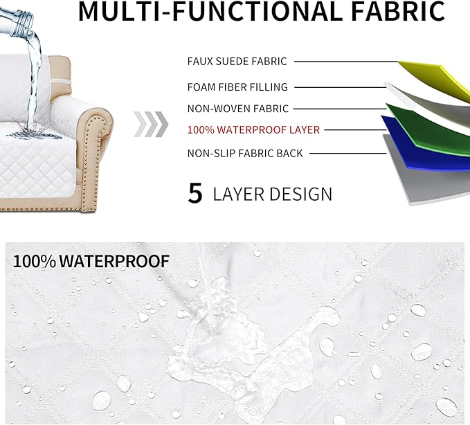 Easy-Going Sofa Slipcover Waterproof Couch Cover for 3 Cushion Couch Sofa Cover Furniture Protector Cover Pets Covers Washable Non-Slip Fabric Pets Kids Children Dog Cat (Sofa, White)