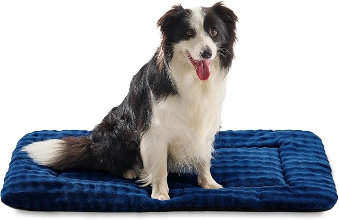 Dog Bed Mat Crate Pad for Large Dogs, Washable Soft Pet Sleeping Mat Kennel Pad with 3D Bubble Pattern, Navy Blue, 36"x 23"