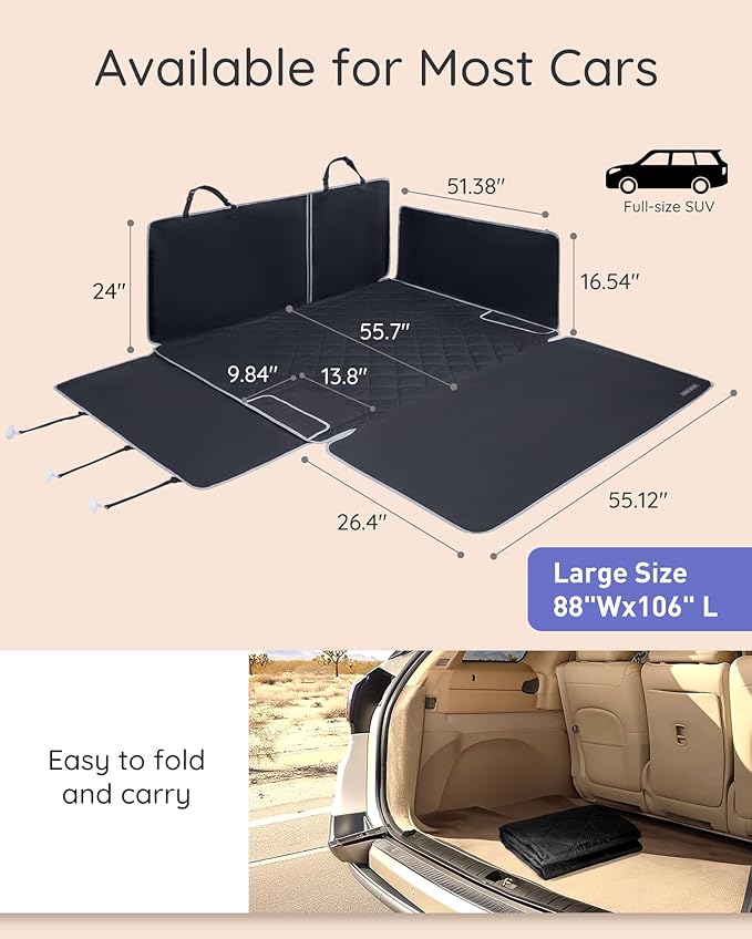 SUV Cargo Liner Waterproof Scratch-Resistant for Dogs Pet Trunk Mat with Non-Slip Bumper Flap Protector Heavy-Duty Cover for Sedans SUV