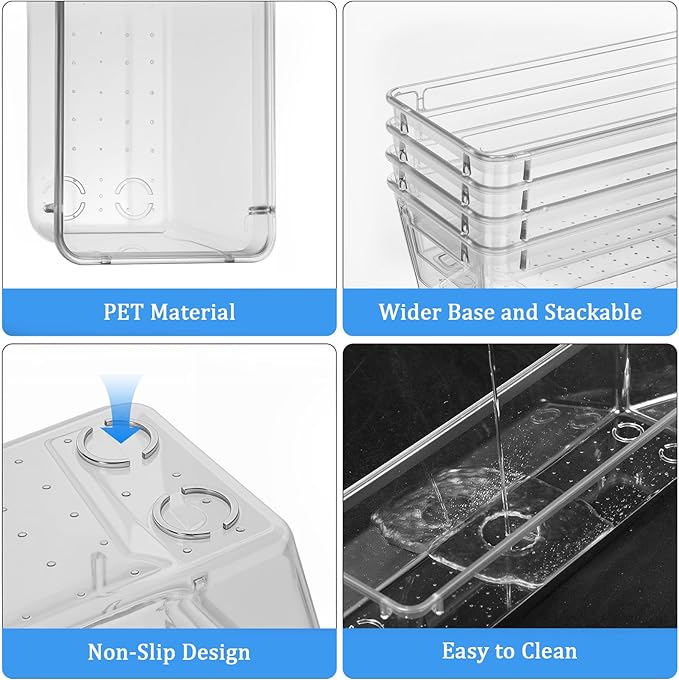 MBIYO 12 Pack Clear Drawer Organizers, 9 x 3 x 2“ Plastic Silverware Organizer Utensil Drawer Organizer for Desk Makeup Lipstick Kitchen Utensils Kitchen Drawers Dividers
