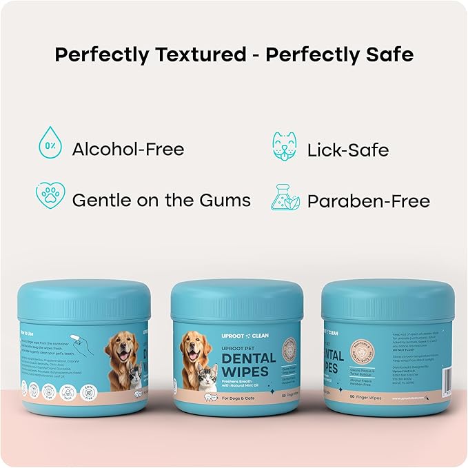 Uproot Clean Pet Dental Finger Wipes for Dogs & Cats (50ct.): Easy & Effective Cat and Dog Teeth Cleaning Wipes - Dog Dental Tissues for Plaque, Tartar, & Bad Breath - Safe, Rinse-Free, Disposable