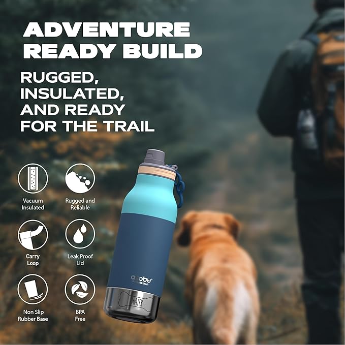 Asobu Buddy Bottle a Stainless Steel Insulated Water Bottle for with Removable Dog Water Bowl and Dog Food and Treat Storage Bowl (Pastel Green, 34 Oz)