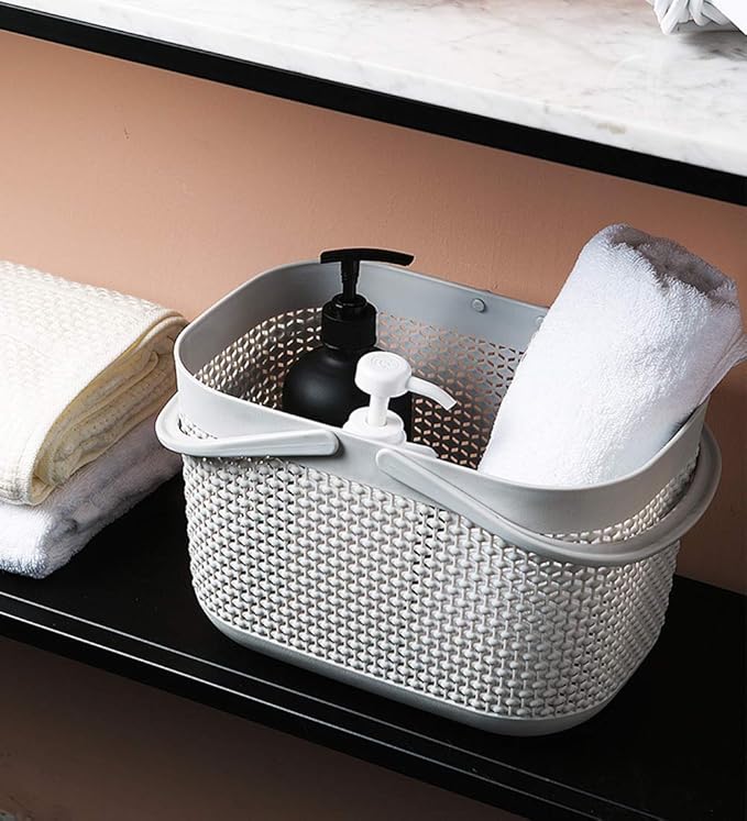 UUJOLY Plastic Organizer Storage Baskets with Handles, Shower Caddy Bins Organizer for Bathroom and kitchen（Grey