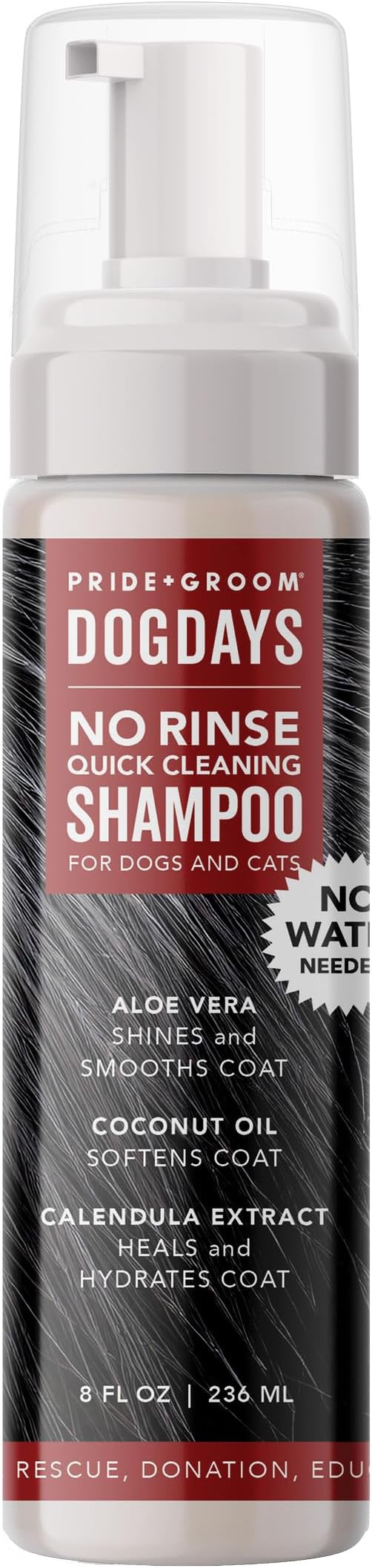 Pride and Groom DogDays No Rinse Quick Cleaning Shampoo | Waterless Foaming Dry Shampoo for Dogs & Cats | Odor-Eliminating, Hypoallergenic Pet Cleanser | 8 fl oz | Made in USA