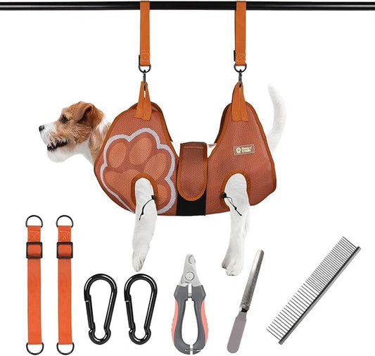 Paws n' Cradle Dog Grooming Hammock Harness for Dogs & Cats - Complete Kit with Adjustable Fittings, Hair Comb, Nail Clipper, Nail File, Hook and Loop Strap, Adjustable Straps & Snap Hooks (XXL)