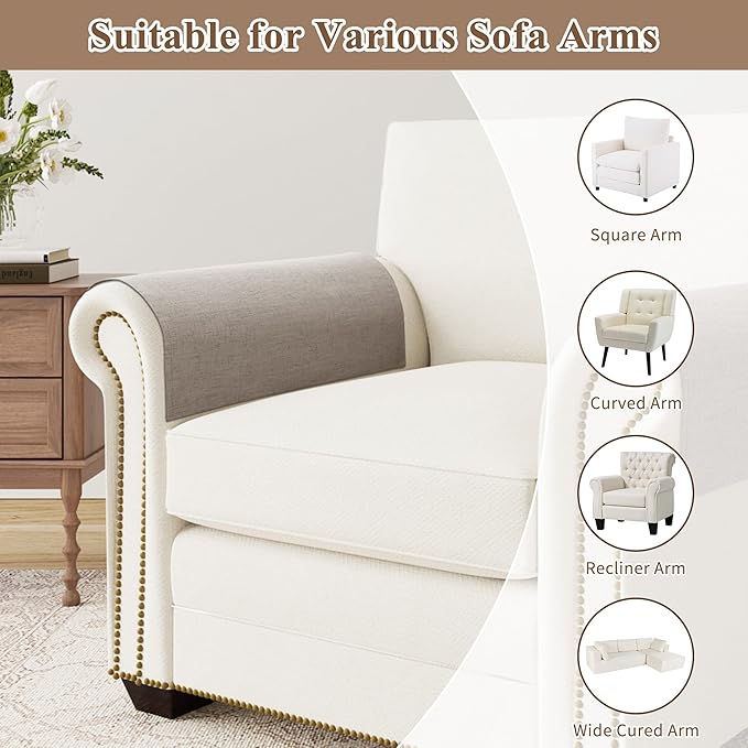 SPWIY Couch Arm Covers Linen Chair Arm Covers Anti-Scratch & Stain Resistant Furniture Protector for Sofa Set of 2 Washable Recliner Armrest Cover for Pets, 20" W x 24" L, Camel