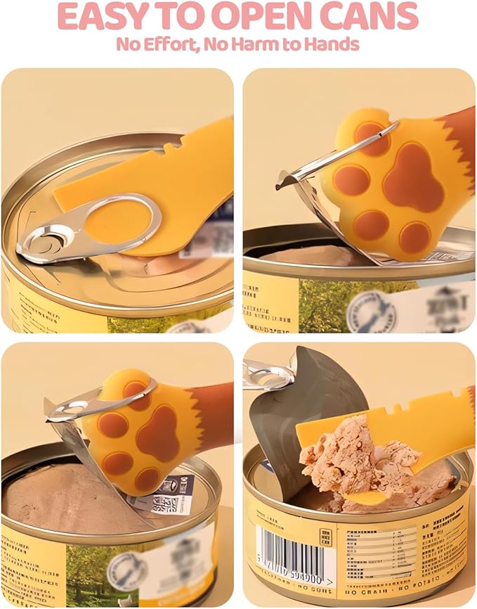 Aecsze 5 PCS Cat Food Can Covers Lids Set, Silicone Pet Food Can Lids with Multi-Function Cat Food Spoon and Opener, Cat Bar Squeezer, Stainless Steel Wet Food Spoon for Cats and Dogs (Orange)