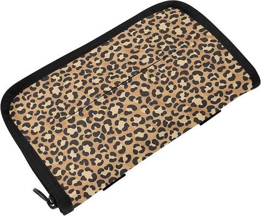 Car Tissue Holder Car Napkin Holder Car Tissue Box Dispenser Storage Case Sun Visor Mask Holder with Adjustable Straps Reusable Refillable Brown Leopard Print