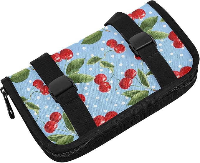 Car Tissue Holder Car Napkin Holder Car Tissue Box Dispenser Storage Case Sun Visor Mask Holder with Adjustable Straps Reusable Refillable Light Blue Dots Red Cherry