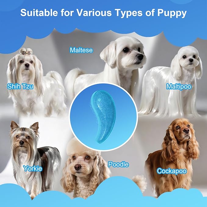 Small Dog Brush- Grooming Tool for Teddy, Yorkies, Maltese, Shih Tzu, Chihuahua - Puppy Hair Brush (Glitter Blue)