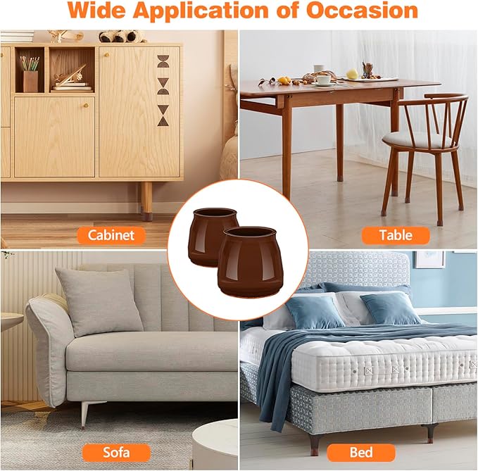 36pcs Round Chair Leg Floor Protectors, Felt Pads Chair Leg Protectors for Hardwood Floors, Silicone Furniture Feet Cups Covers Felt Pads, Prevents Scratches & Reduce Noise, Brown, Large
