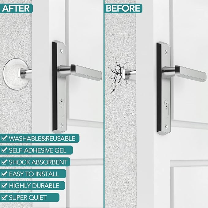 Door Stoppers for Wall, Etybetopstar 16Pack 1.57" Rubber Door Knob Wall Protectors, Strong Self-Adhesive Door Bumpers for Wall, Quiet & Shock-Absorbing Door Handle Stopper, Clear