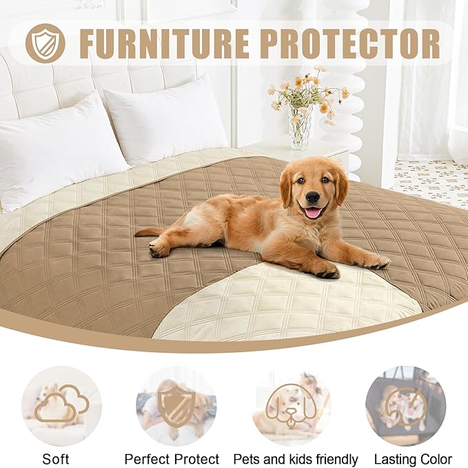 Smiry Waterproof Dog Bed Cover Blanket 30x53, Soft Reversible Pet Blanket, Washable Leakproof Cats Dogs Couch Cover for Sofa, Couch, Furniture, Lattice, Camel/Beige