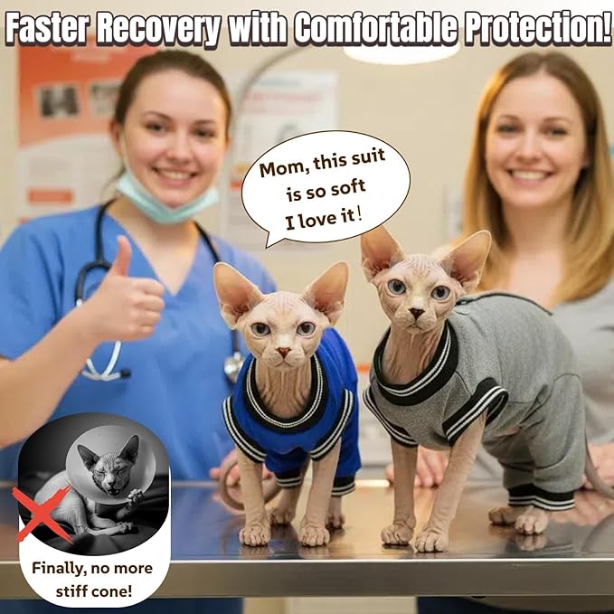 T'CHAQUE Cat Surgery Recovery Suit for Female Male, Cat Onesie Pet Surgical Pajamas Hind Legs Long Sleeve, Abdominal Wound Skin Diseases, E-Collar Alternative, Spay/Neuter Recovery Suit, RoyalBlue-S