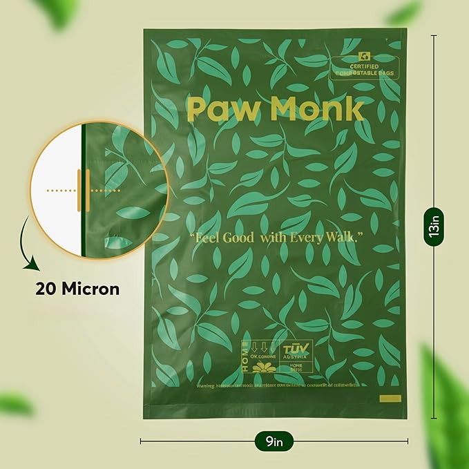 Paw Monk Heavy Duty Dog Poop Bags Rolls Refill – Certified Home Compostable dog waste bags, Extra Thick 20 Micron, Leakproof & Easy Open doggy poop bags, Unscented – 120 Bags (8 Rolls)