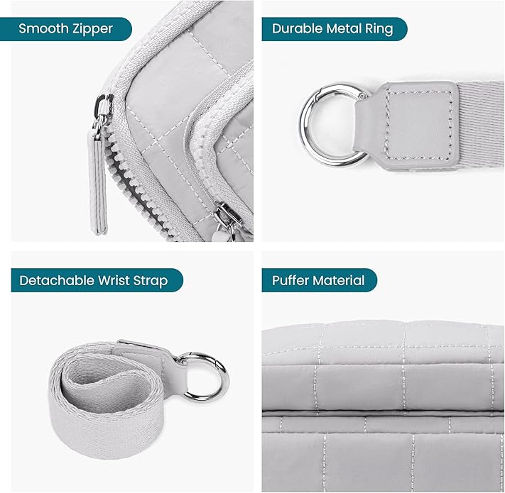 VONAL Wristlet Wallets for Women Nylon Quilted Wallet with 3 Zipper Purse for Travel Credit Card Holder Phone Organizer